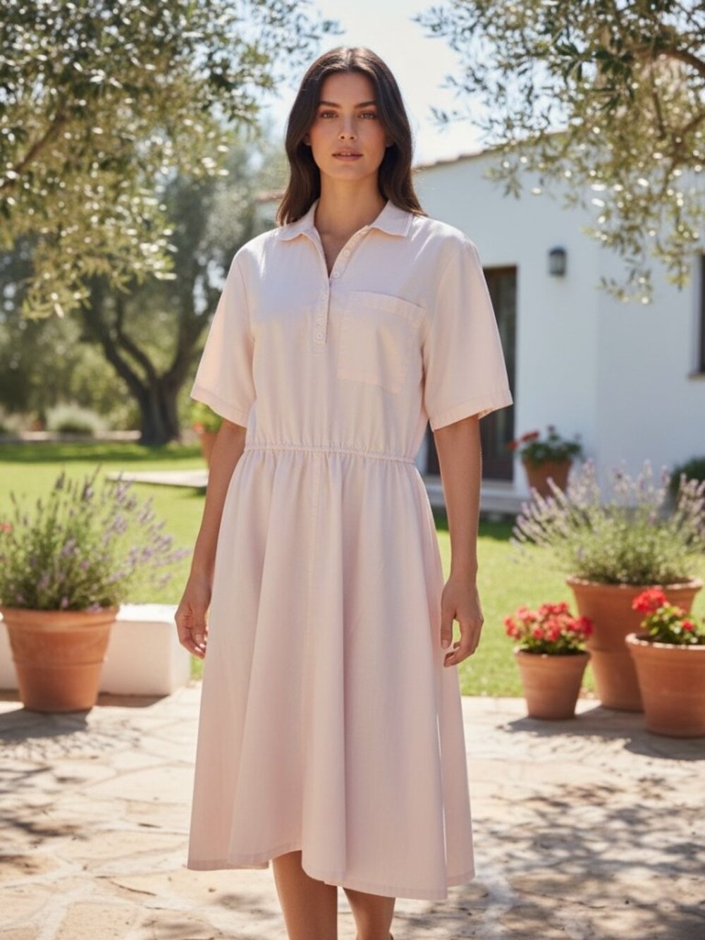 Vintage Carriage Court Pink Shirt Dress Womens 14 Midi Collared Cotton Pocket
